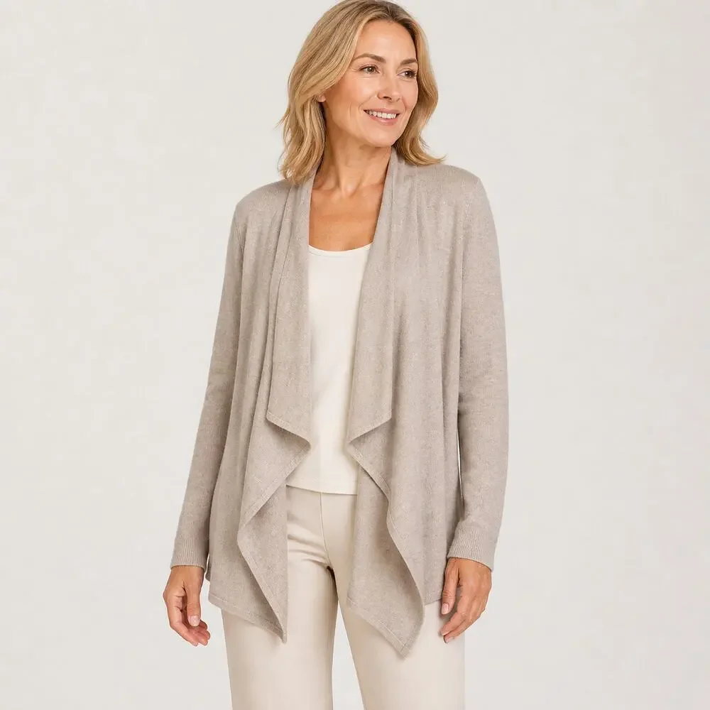 Repeat Cashmere Merino Wool Draped Cardigan US Medium EU 40 Beige with Pockets